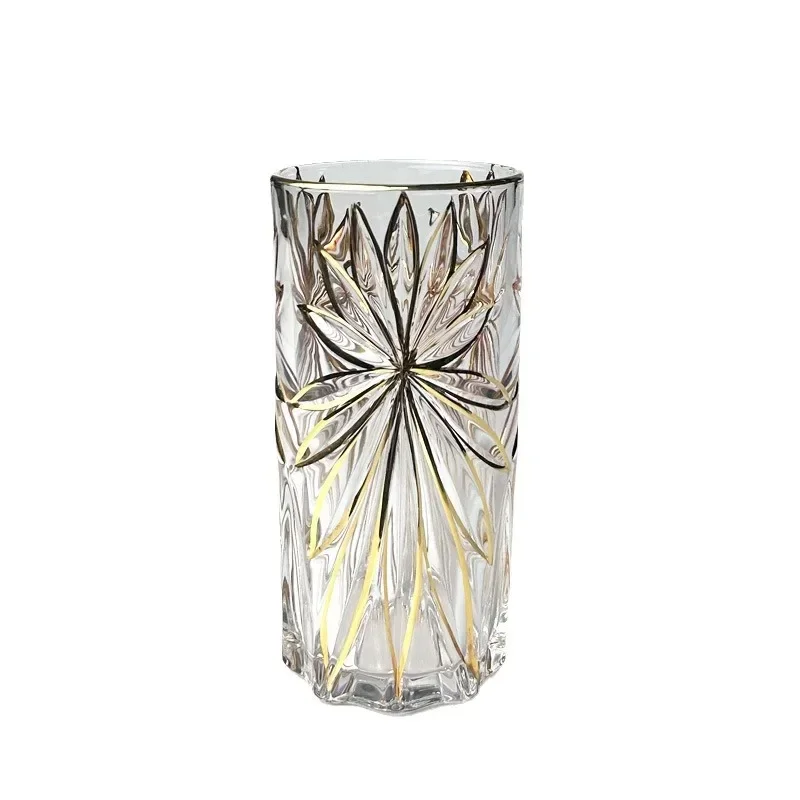 Gold-painted light luxury thickened glass juice bad striped beer cup milk tea whisky cup