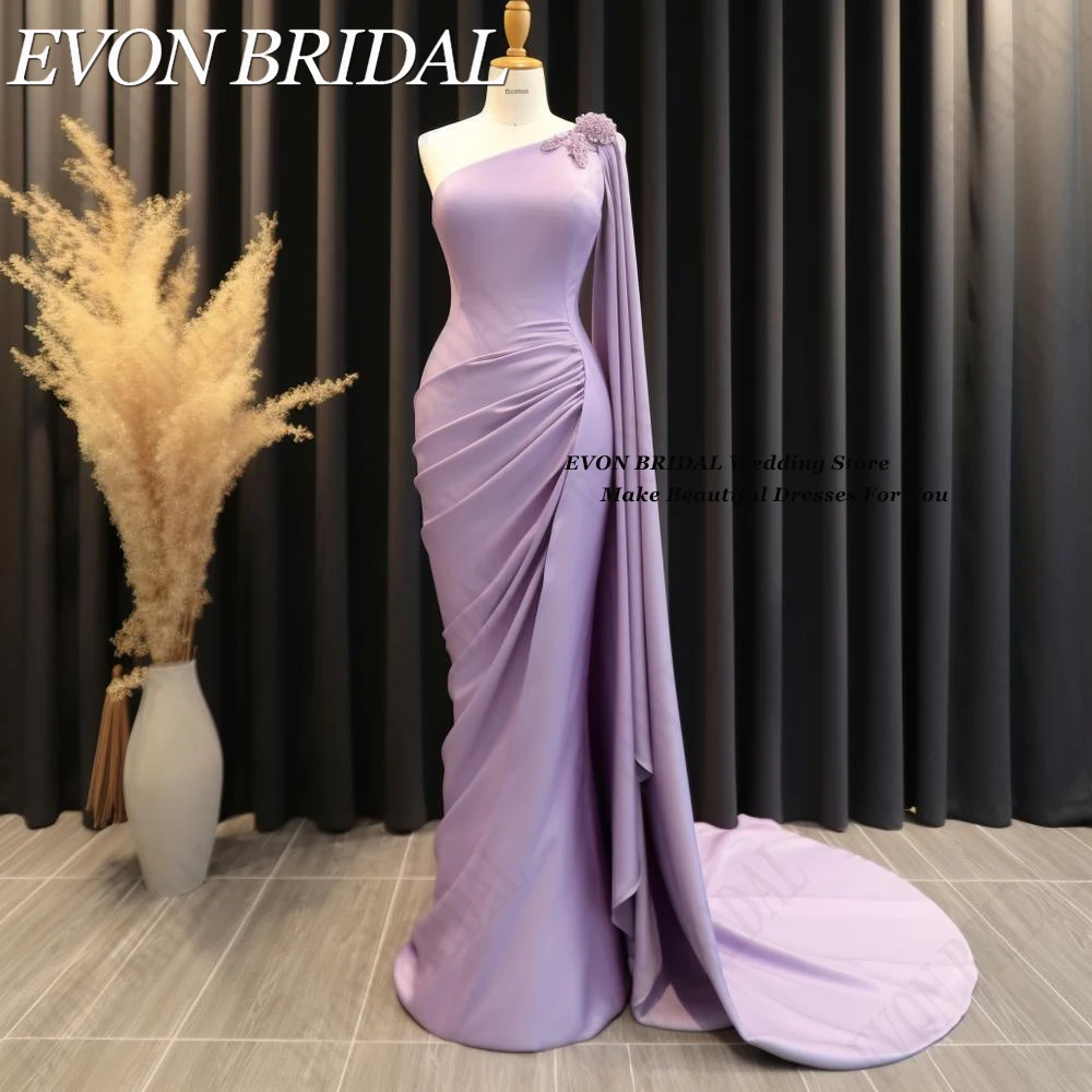 EVON BRIDAL Mermaid Prom Dresses 2024 One Shoulder Flowers Formal Evening Gowns Pleat Satin robe de soiree femmes Custom Made