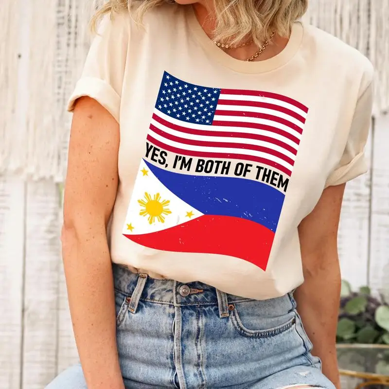 

Half American Filipino T Shirt Yes I'M Both Of Them Usa Philippines Flag