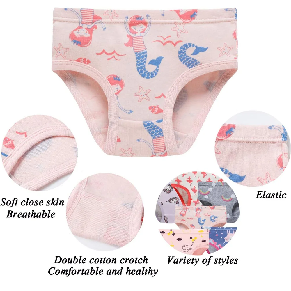 3 Pieces/Lot Children's Girls Panties 100% Cotton Soft Pretty Cartoon Unicorn Print Underwear For Girls Undies Boxer Breathable