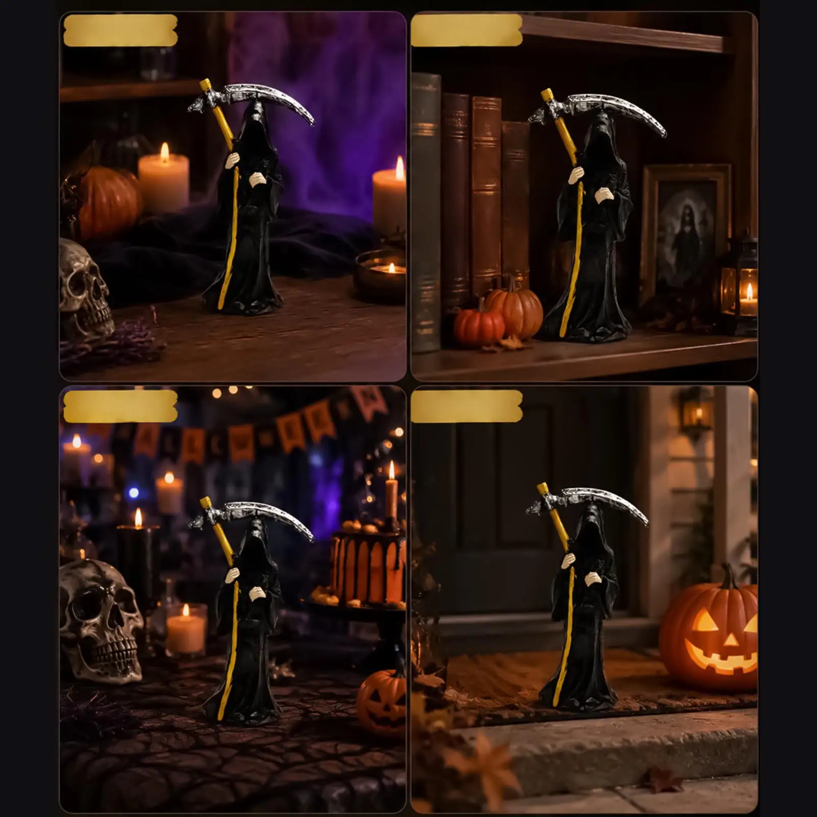 Halloween Resin Figures 16.5cm Horror Black Robe Holiday Figure Desktop Halloween Reaper Figurine For Bookshelf Table Entryway