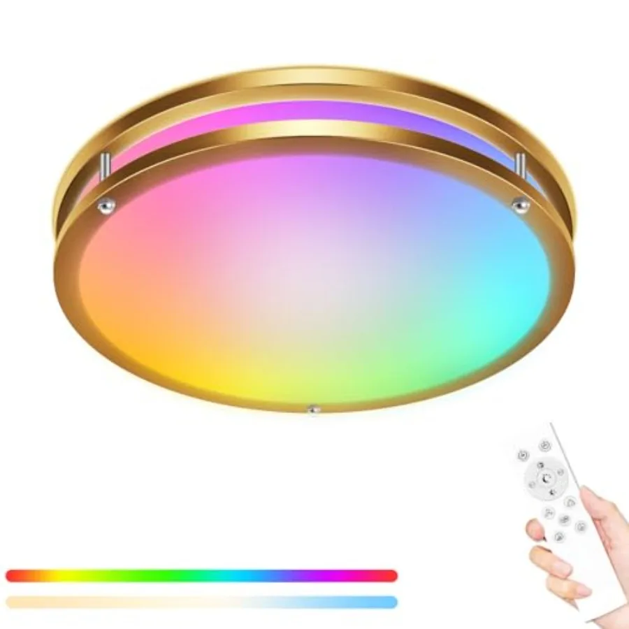 

13 Inch RGB Flush Mount Ceiling Lights with Remote 24W 5CCT 3000K-6500KandDimmable LED Light Fixture with Nightlight and Timer
