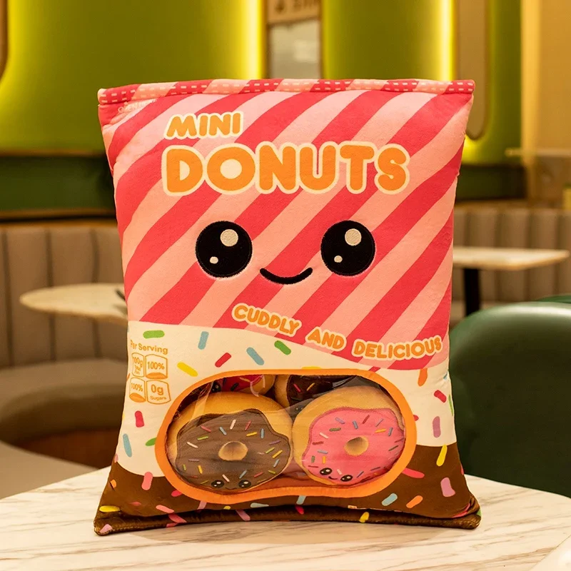 Simulatie Kawaii Donut Tas Mini Bladerdeeg Ballen Frieten Koekjes Poppen Biscuit Snacks Voedsel Pluche Kussen Speelgoed voor Kinderen