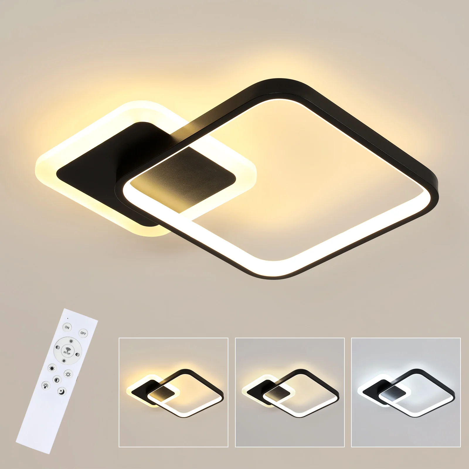 Dimmable LED Ceiling Light,20W Square Design with Remote Control,Suitable for Living Room,Office,Dimmable 3500K - 6500K