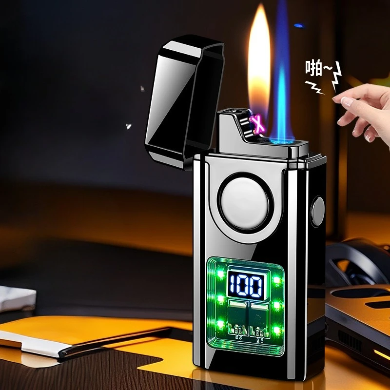 Intelligent Voice Control 3 Flame Butane Gas Lighter Creative Open Flame And Jet Blue Flame Dual Arc Pulse USB Electric Lighters