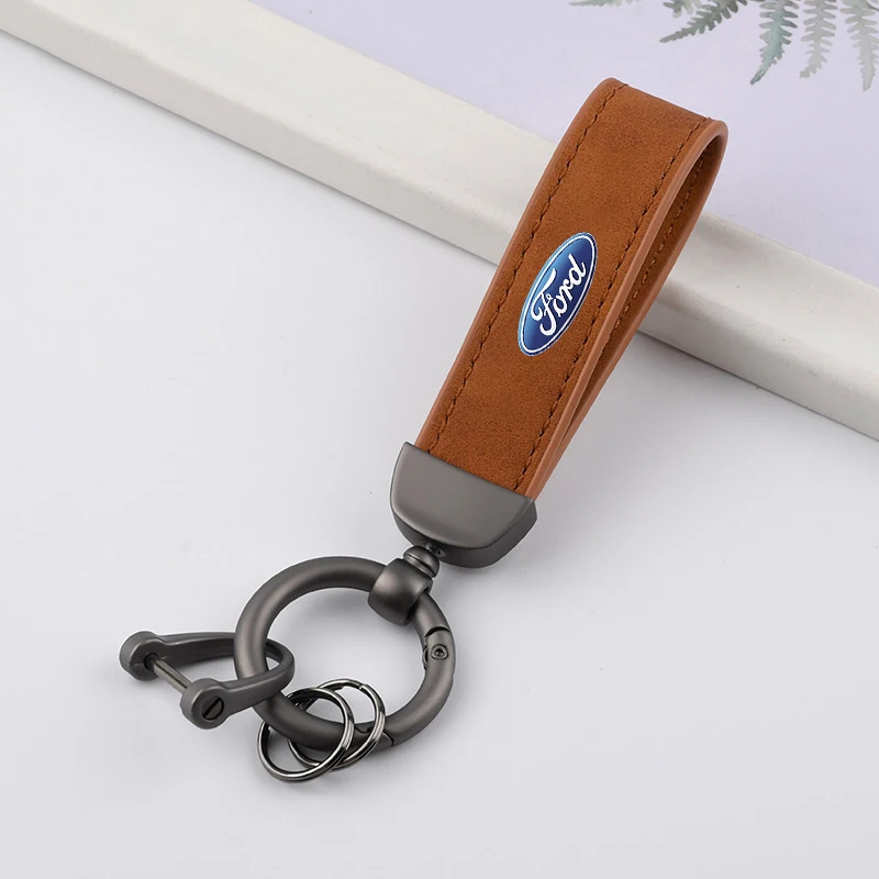 Suede Car Keychain Ring Vintage Leather Zinc Alloy Key Chain For Ford Fiesta C-Max Kuga Ranger Raptor KA Fusion ST Transit Edge