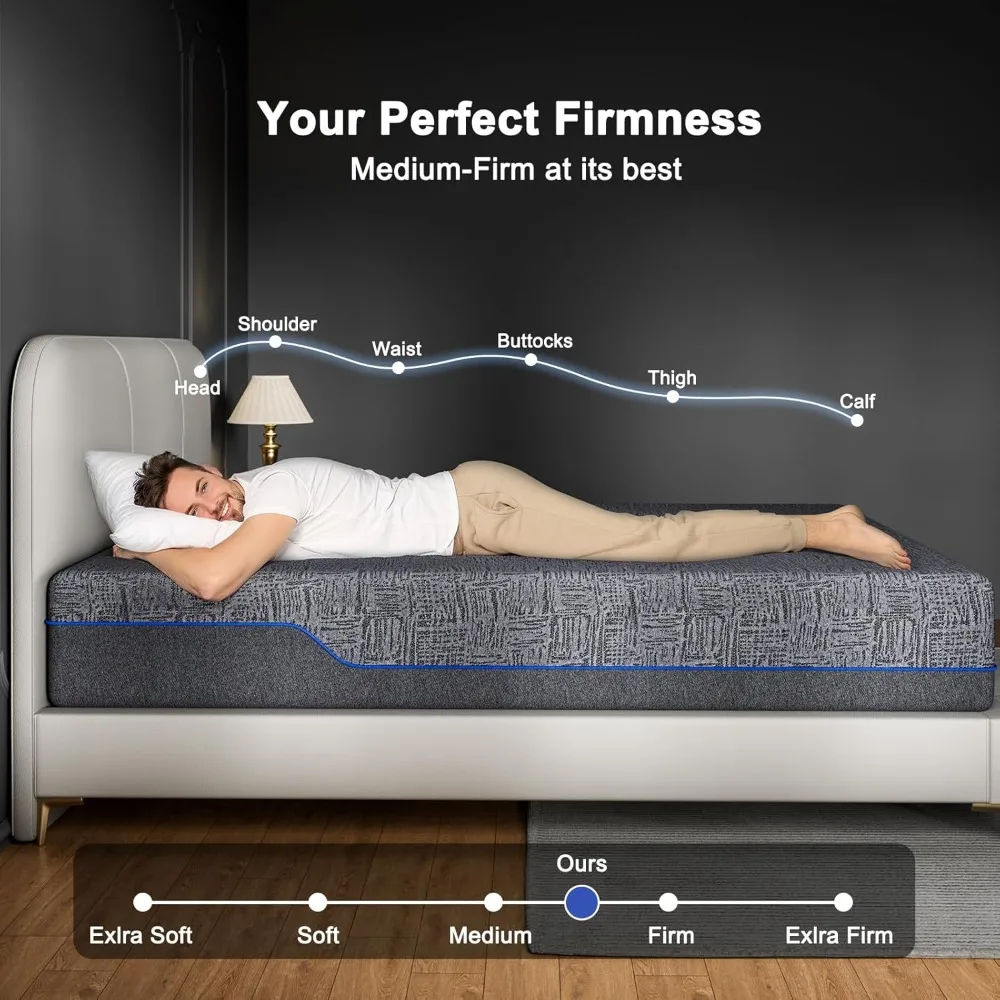 10 بوصة، مرتبة إسفنجية الذاكرة، تبريد النوم وتخفيف الضغط، متوسطة ثابتة بالإضافة إلى ملمس وخالي من الألياف الزجاجية، قماش جرافين #3