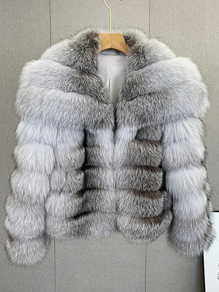 المبيعات الساخنة الأزياء الفاخرة الثعلب الطبيعي الفراء سترة المرأة شتاء دافئ عالية الجودة معطف فرو الثعلب السيدات ملابس خارجية