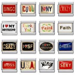 Women Men Fashion CRAZY BINGO COOL SEXY LUCKY Glaze Charm Links Fit 9mm Bracelet Stainless Steel Making DIY Jewelry
