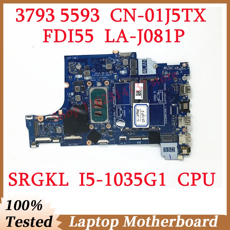 

For DELL 3793 5593 CN-01J5TX 01J5TX 1J5TX With SRGKL I5-1035G1 CPU Mainboard LA-J081P Laptop Motherboard 100%Tested Working Well