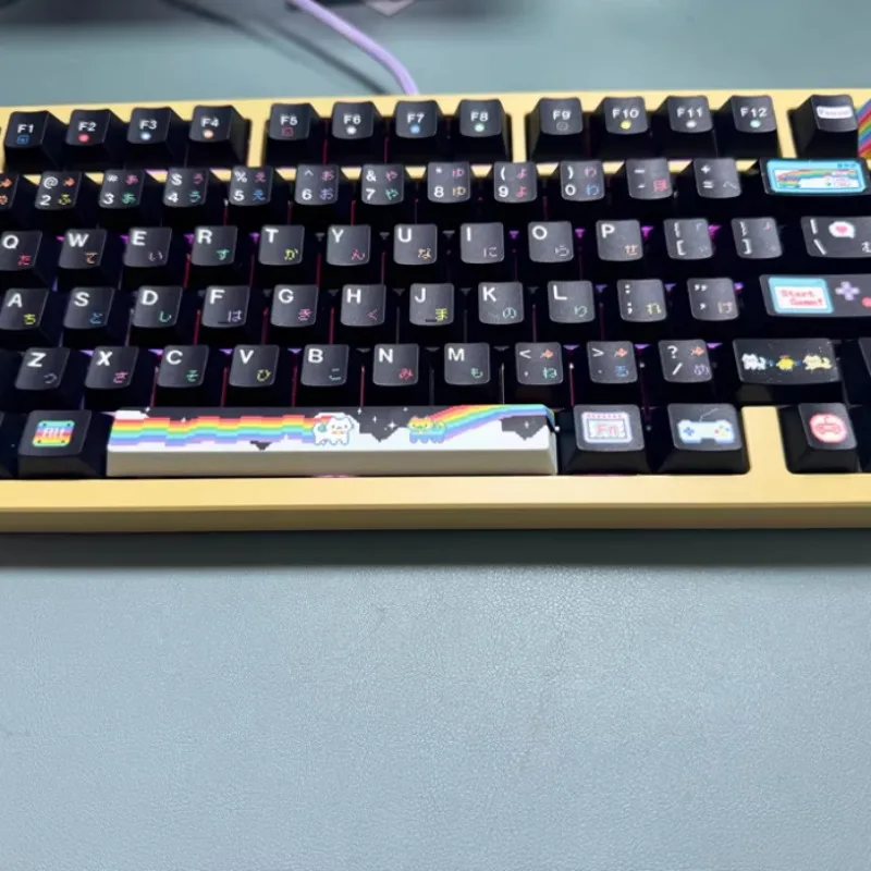 

Колпачки для клавиш Rainbow Meow Meow на заказ, PBT Cherry Profile, сублимационная крышка для ключей с УФ-печатью из ПК, мультяшная милая точка, колпачок для ключей, оригинальный дизайн