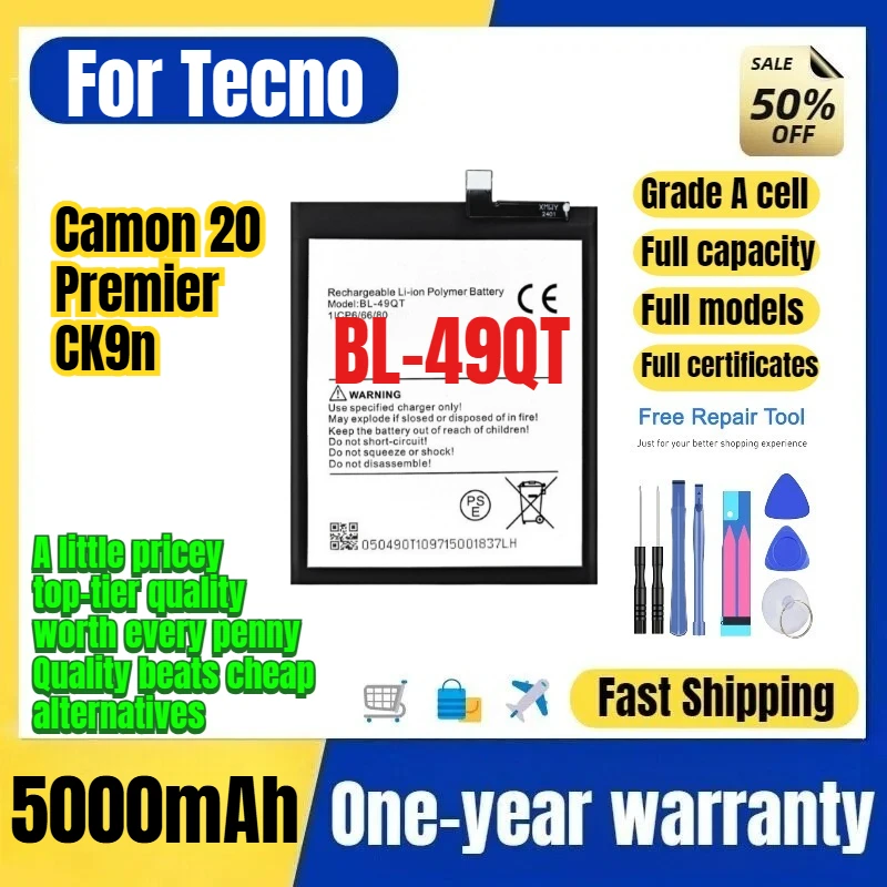 BL-49QT for Tecno Camon 20 Premier/CK9n Phone Battery 0 Cycle High Quality Capacity Replacement Bateria Grade A Cell with Tools