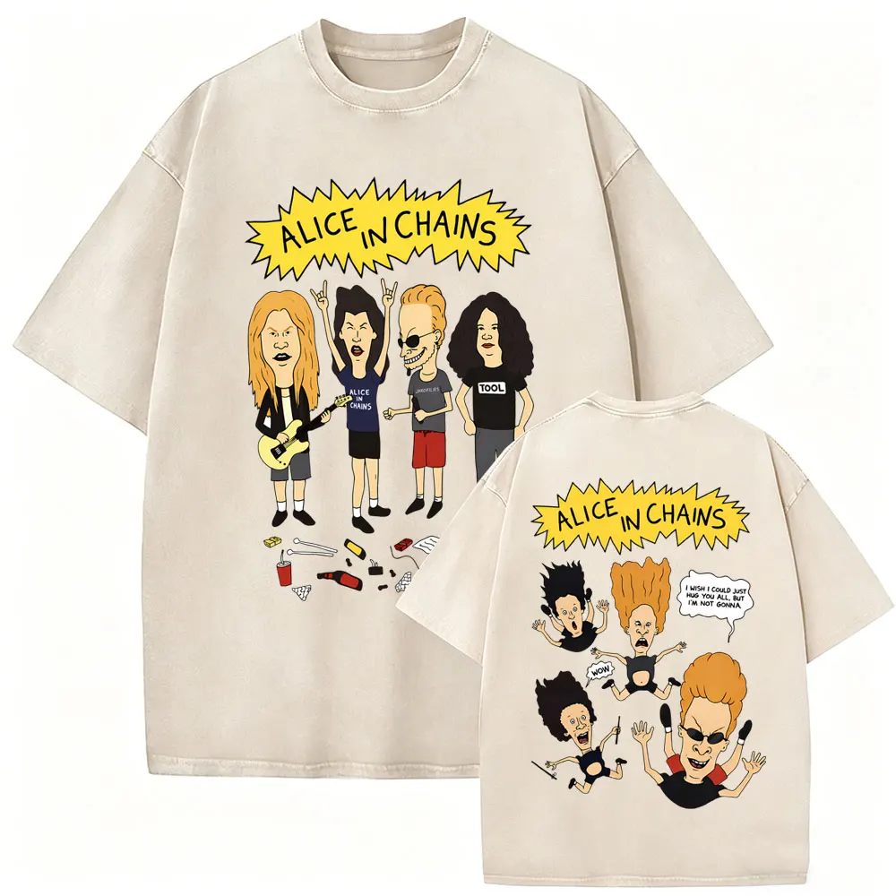 Washed Vintage Rock Band Alice in Chains T-shirt Summer Men Women Clothing Gothic Punk T Shirts Men's Casual Retro Cotton Tshirt