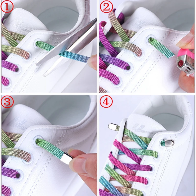 Metal Lock No Tie Shoelaces para Sneakers, Elastic Flat Shoe Laces, Rápido On e Off, Adequado para Todos os Sapatos, Preguiçoso, 1 Par