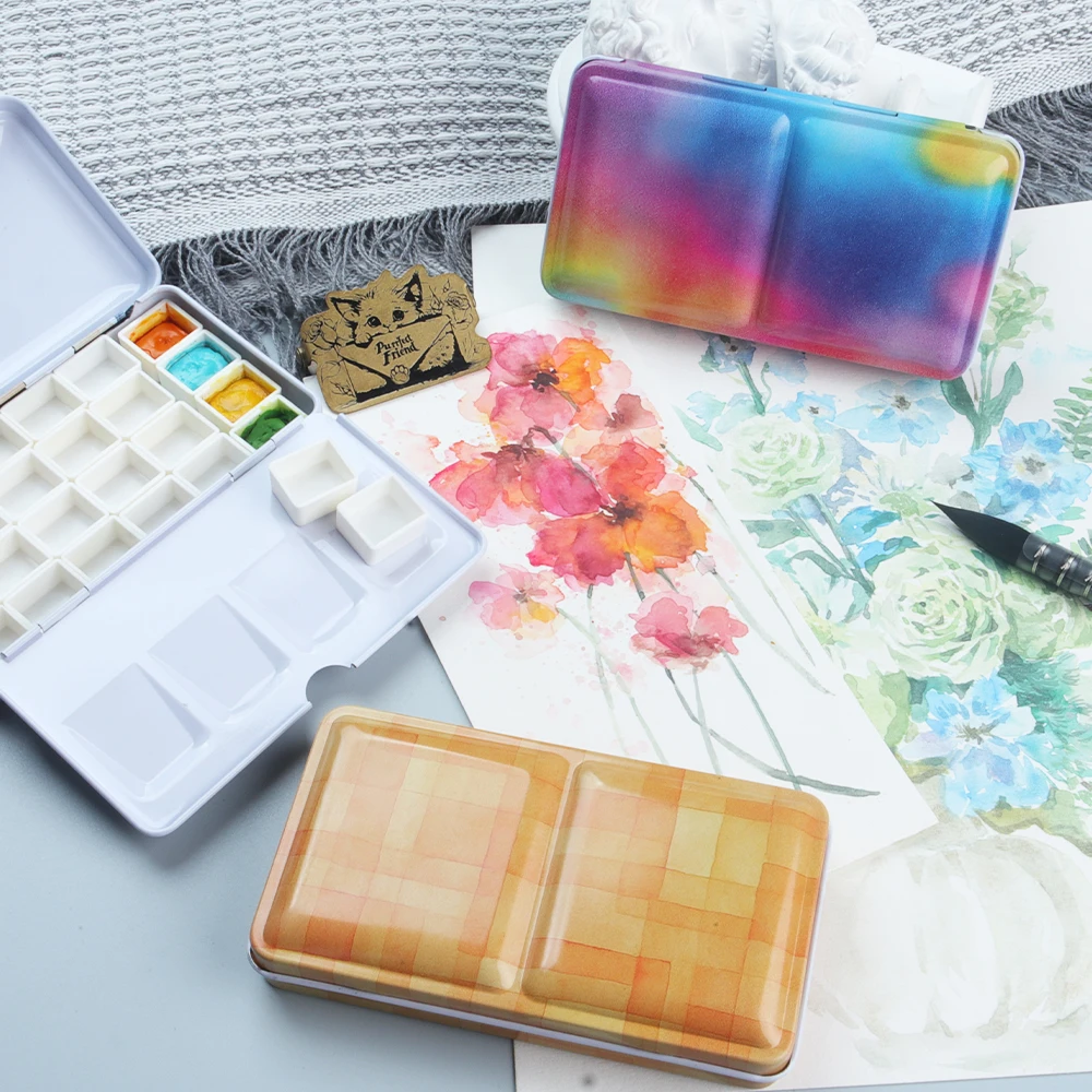 SeamiArt 1 قطعة صندوق طلاء معدني مسطح فارغ علبة حديد كلاسيكية قابلة للطي لطلاء الألوان المائية حزمة فرعية لوازم فنية