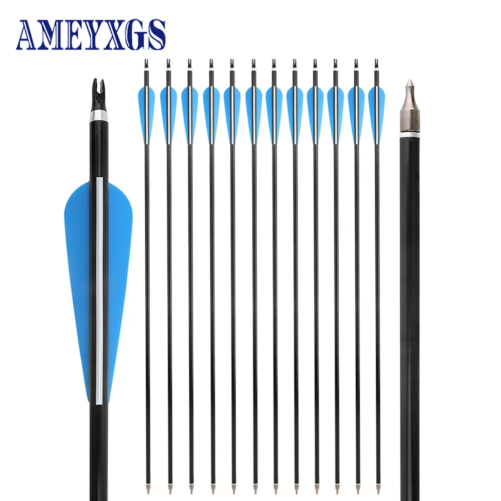 6/12pcs Archery Aluminium Arrows Aluminum Alloy 300 Spine Archery Hunting Shooting Targeting Practice Arrow for Compound Recurve