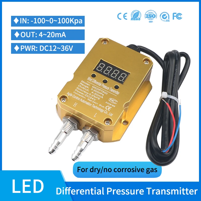 

Wind Pressure Sensor Corridor Low Pressure 5 kpa LED Digital 4-20ma Differential Pressure Transmitter for Air Compressor