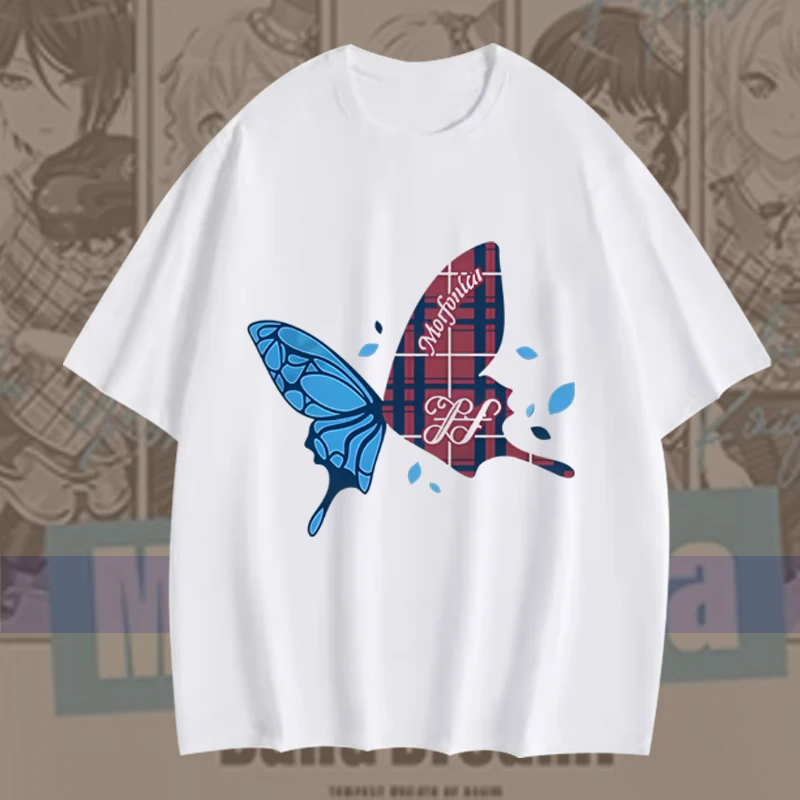 BanG Dream! Morfonica Butterfly Print White T-Shirt- Double-Sided Design Anime-Inspired Casual Tee Loose Fit Short-Sleeve Top