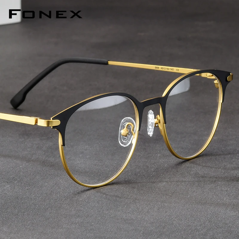 FONEX Alloy Eyeglasses Frame Women Vintage Round Glasses Men High Quality Retro Japanese Ultralight Screwless Eyewear 988