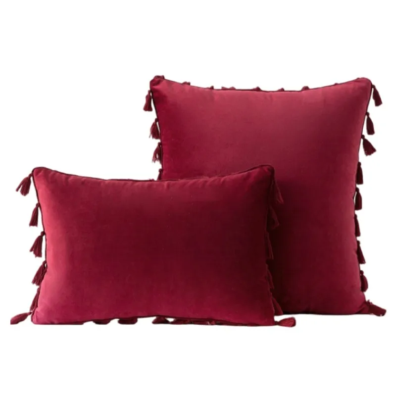 Christmas Red Gift Velvet Pillowcase 30x50cm 45x45cm 50x50cm Solid Decorative Throw Pillow Covers with Tassels for Sofa Bedroom