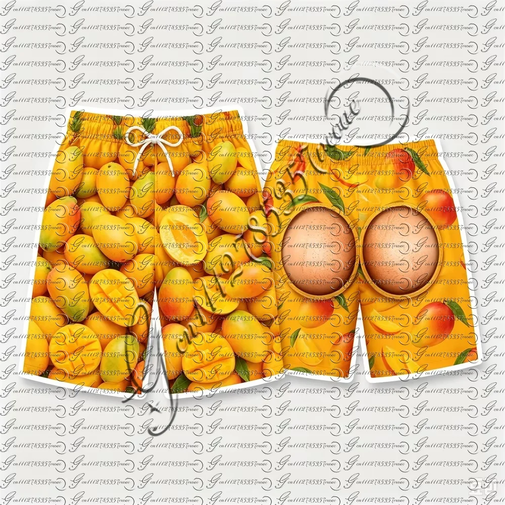Tropical Fruit Pattern Men Novelty Board Shorts Drawstring Elastic Waist 3D Prank Humor Bottoms Coconut Pineapple Beach Shorts