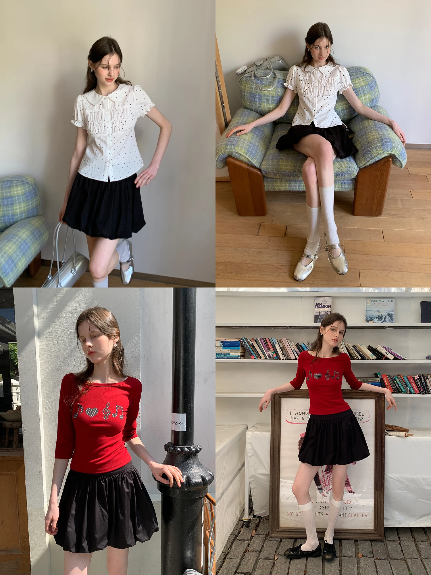Black High Waist A-Line Flower Bud Short Puffy Skirt Women's Spring Summer Korean Style Slimming Versatile Half-length Skirt