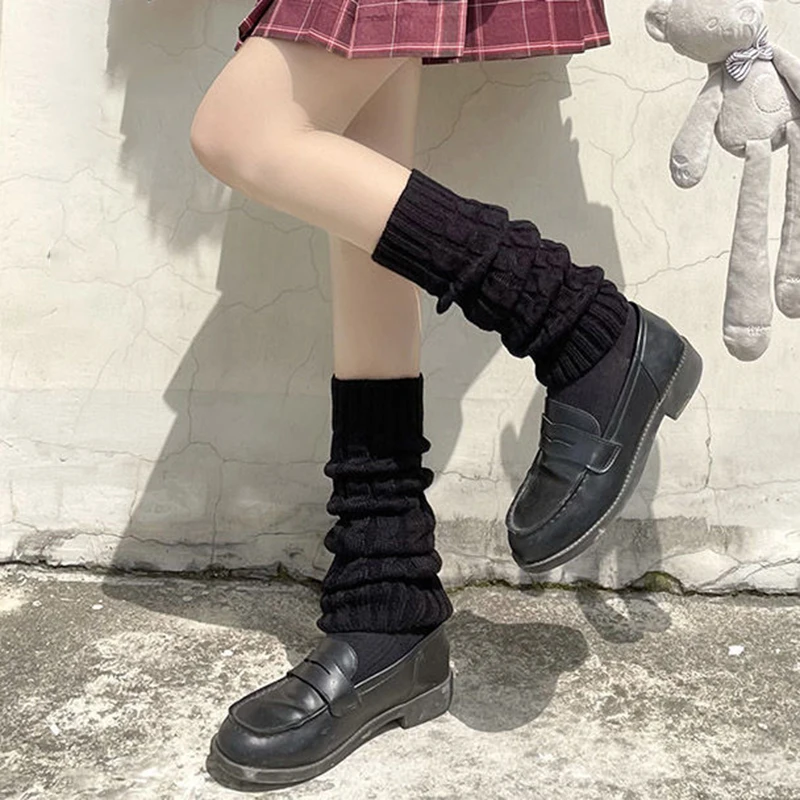 Harajuku Japanese Lolita Leg Warmers Women Gothic Knit Long Socks Leggings Gaiters Knee Goth Winter Cuff Ankle Heap Socks Y2K