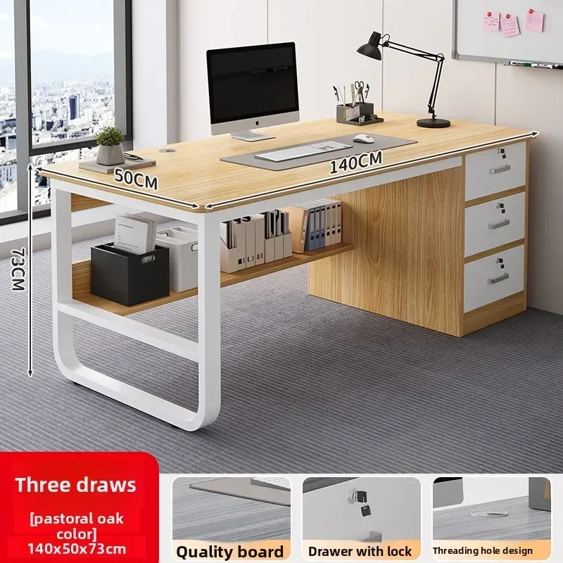 Computer Desk Desktop Simple Single with Drawer Lock Desk Modern Office Staff Desk
