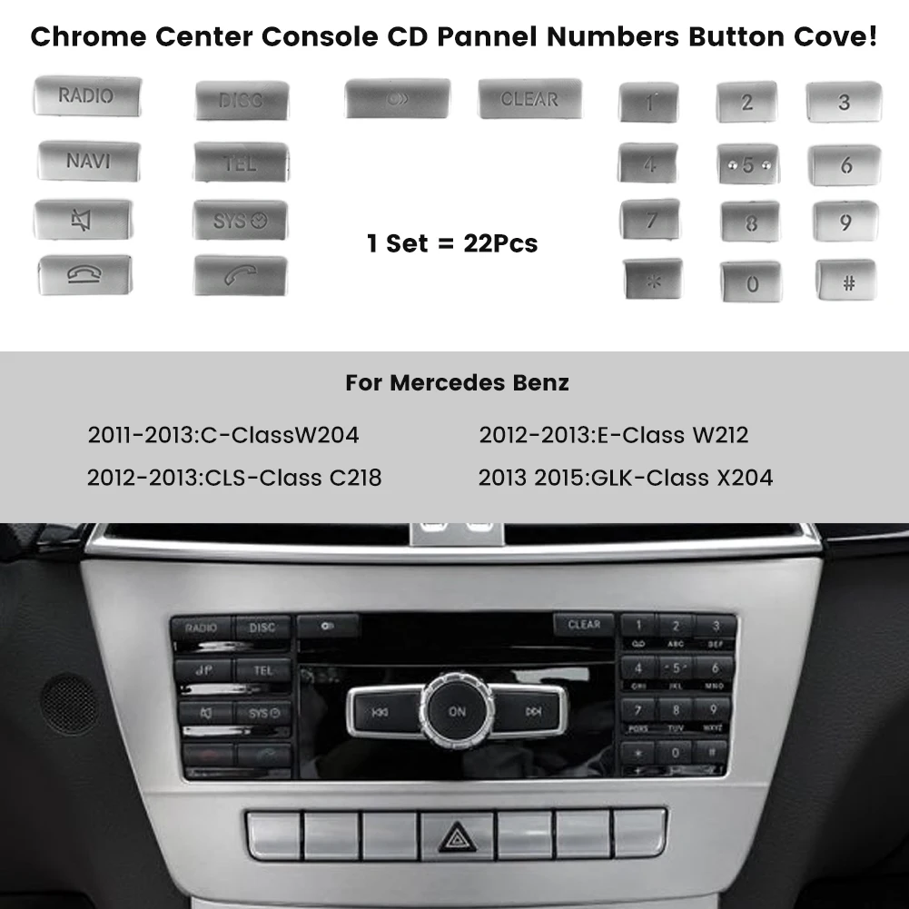 Chrome Material Button Cover Trim Stickers, Easy Clean, Self Adhesive, Fit For Mercedes for Benz W204 W212 C218 GLK X204