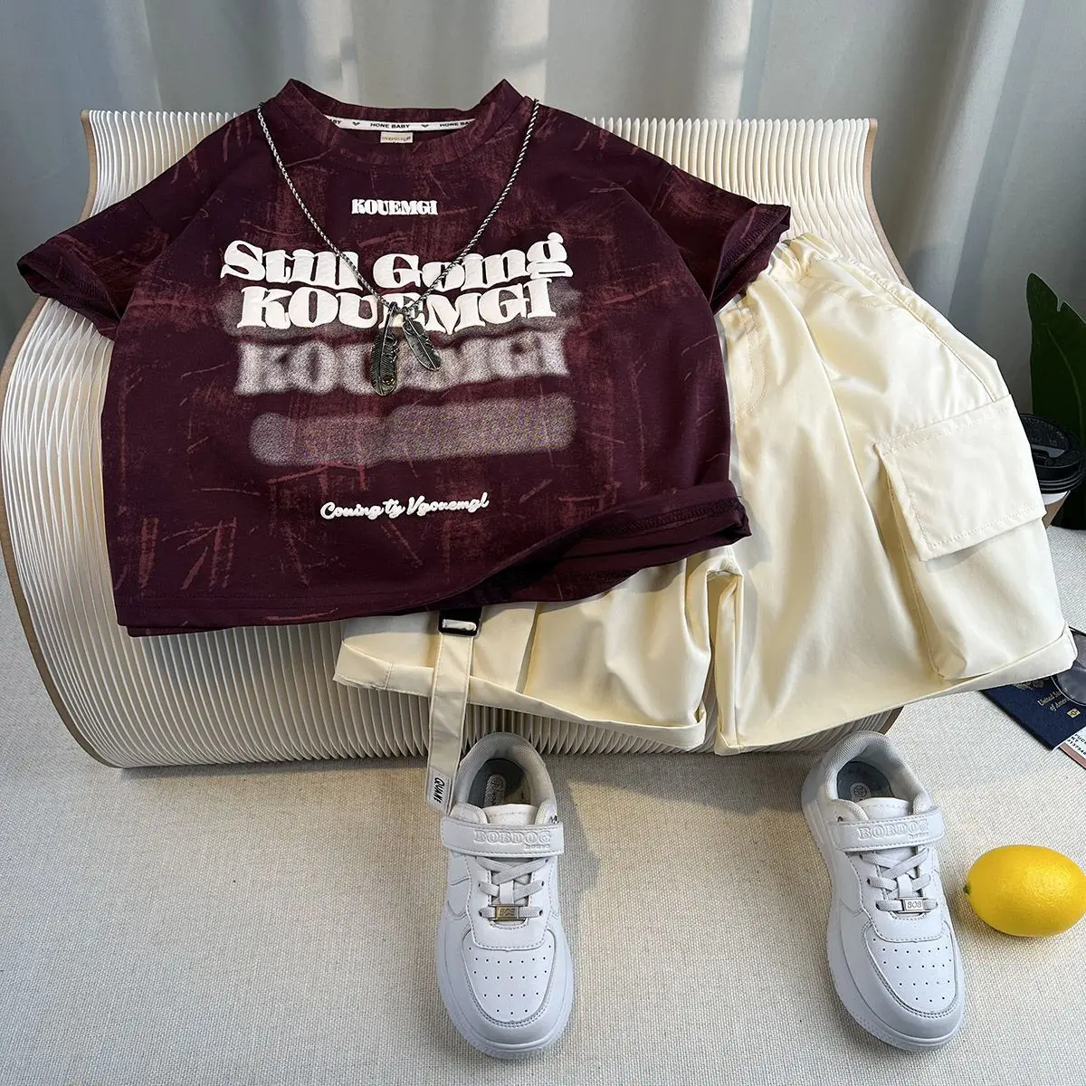 

Korean boy's summer suit 2026 new fashion baby 3-10 years old children's cotton short-sleeved overalls two-piece suit