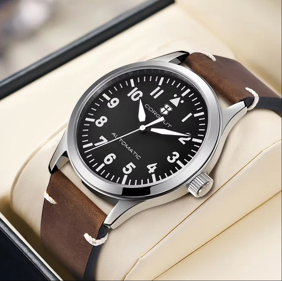 

42mm Corgeut Custom watch Men Automatic NH35 / Miyota 8215 Luminous Sport Military Leather Mechanical Wrist Watches Reloj