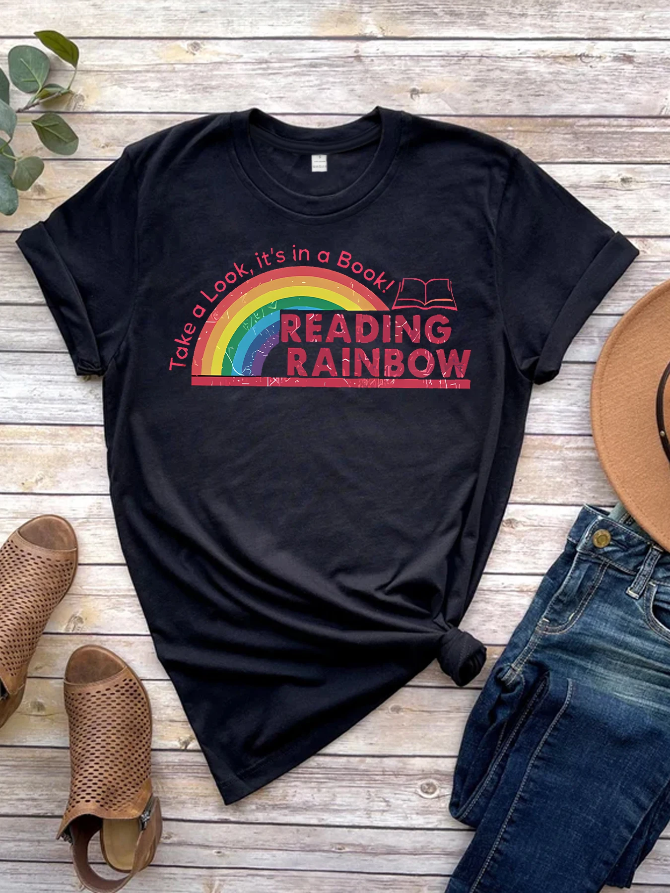 

Rainbow art word pattern round neck plus size women T-shirt short sleeve trend printing elastic half sleeve T-shirt