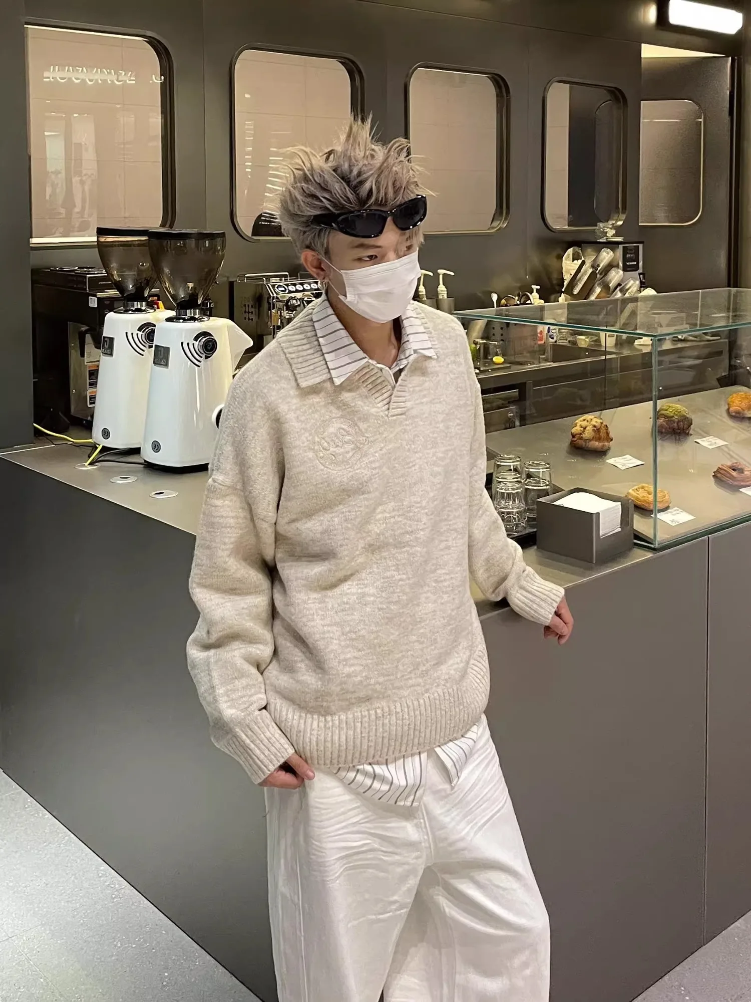 

Свободный вязаный свитер M College с V-образным вырезом, повседневная одежда, дышащий, теплый, длинный рукав, модный для подростков и молодых взрослых