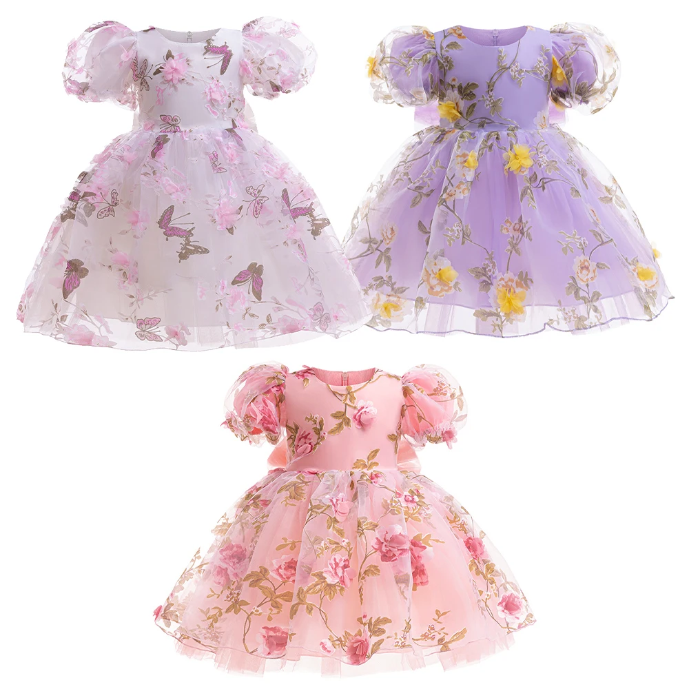 

Платья для девочек, летняя сетчатая одежда с короткими рукавами Frola, одежда подружки невесты, официальное вечернее белое вечернее платье принцессы для детей 1-6 лет