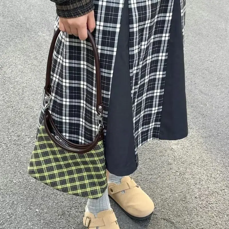 Y2k Vintage Plaid Shoulder Bag Women Korean Fashion 2024 Trend Autumn Winter Luxury Designer Simple Handbag for Commuting Female