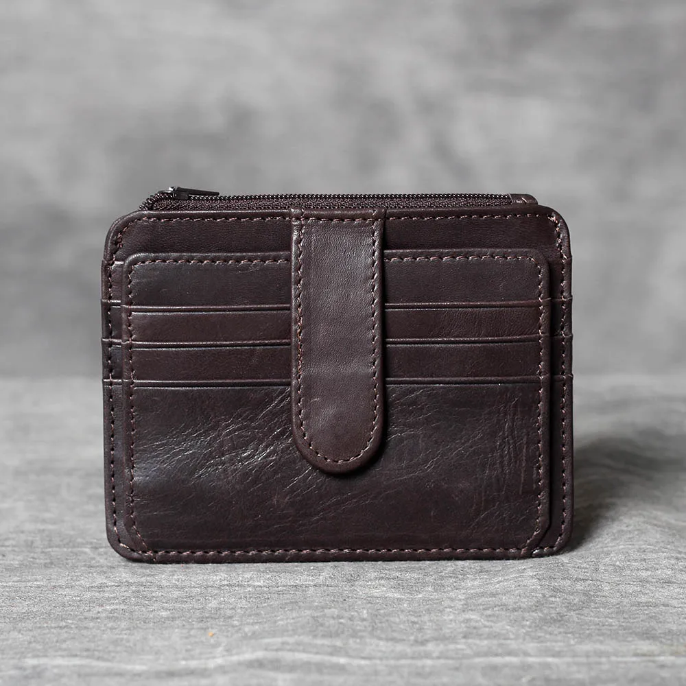 S.WORKER Handgefertigter Vintage-Kartenhalter aus echtem Leder, Vollnarbiges Rindsleder, Kleine Münztasche, Tragbare Tasche – Detail 17