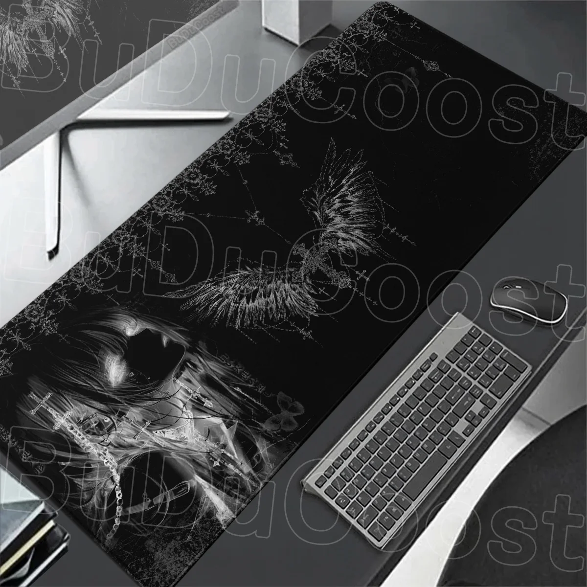 Black Mouse Pad HD Anime Angel Girl Aesthetics Art Design Keyboard Mat Office PC Desk Decoration XXL Speed Gamer E-Sports Carpet