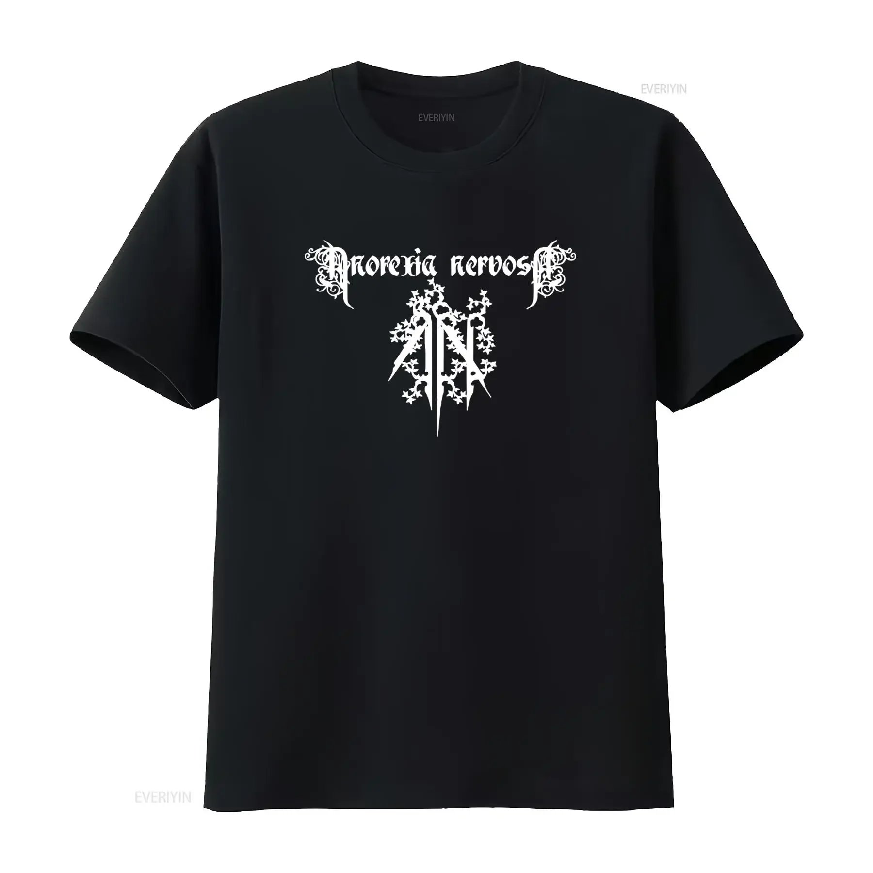 Anorexia Nervosa T Shirt Black Metal Style with Intricate White Gothic Design vintage Washed fashion Unisex Versatile homme