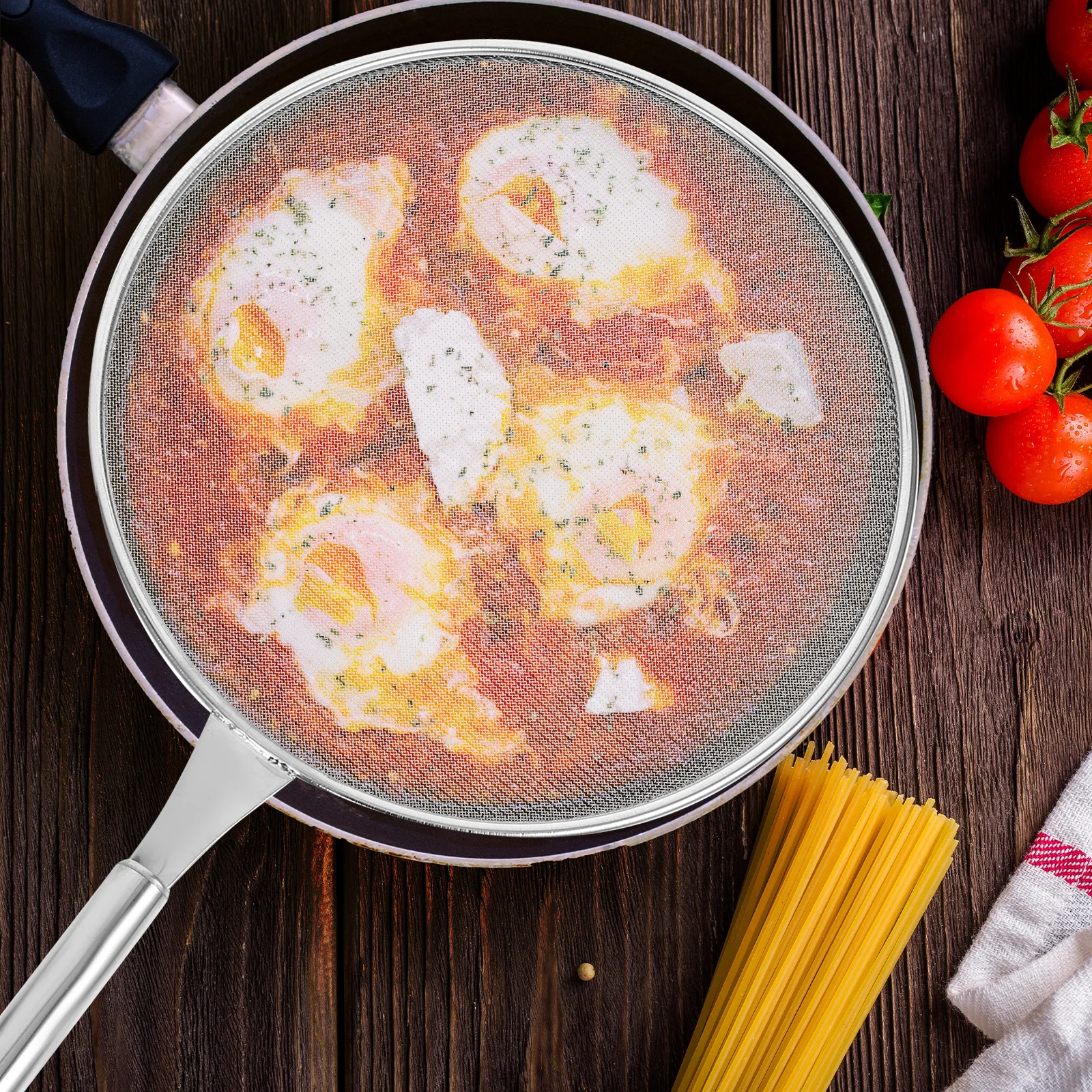 

Splatter Screen Stainless Steel 25cm Fine Mesh Cooking Pan Cover Oil Splatter Guard Frying Pan Lid Handle Grease Protector