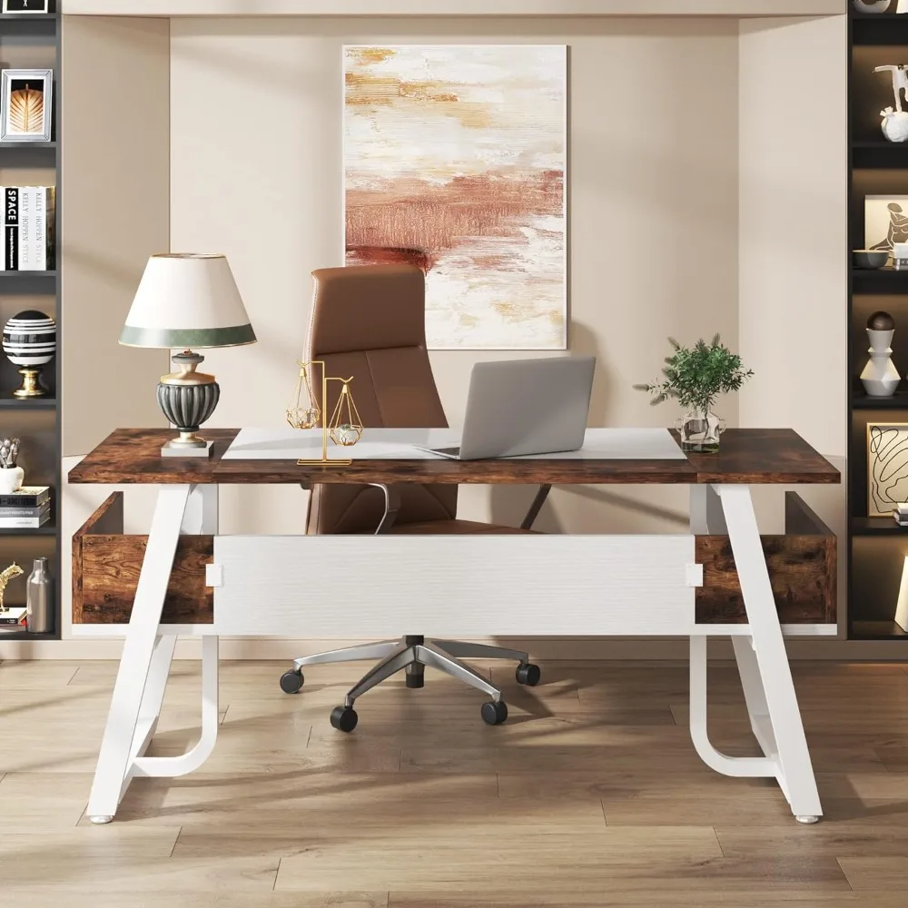 Mesa de escritório moderna e simples com prateleira do armazenamento, grande mesa do computador, acessórios de escritório, 63 polegadas