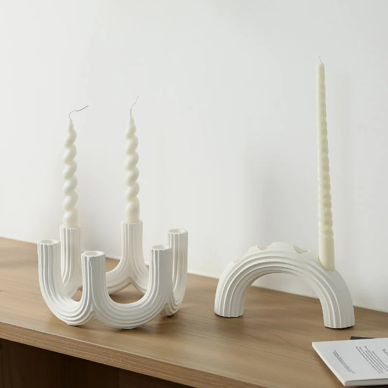 White Ceramic Candle Holder Candelabrum Candlestick Geometric Fringe Semicircle Ceramic Handicraft Home Decoration Accessories
