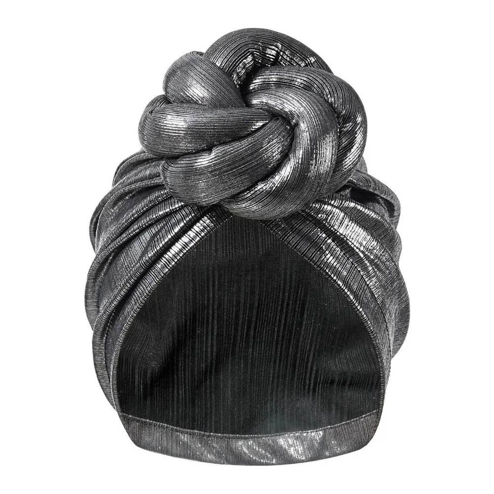 Luxury Pre-Tied Turban Hat Breathable Quick Dry Head Wrap Luxury Stretch Metallic Shiny Knotted Head Wrap Chemo Hair Loss