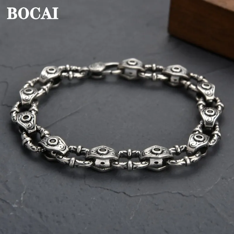 bocai bracelete real prata 925 para homens e mulheres joias na moda hip hop punk diamond rock vento escuro videira grama estampada 01