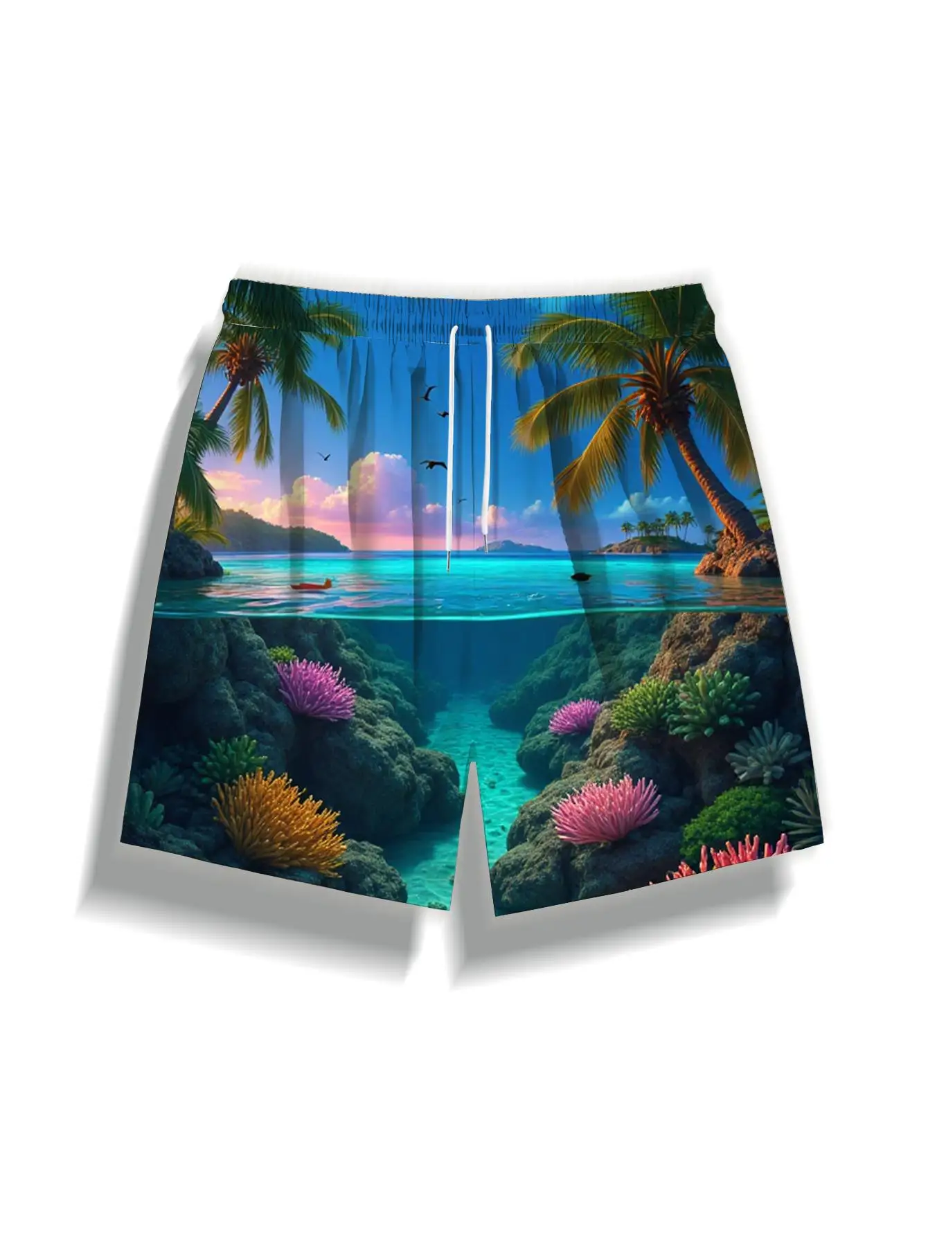 1pcs Men's Short swim trunks2026 Summer 3D Printed Short sleeve sport running Breathable Quick drying baggy pants Polyester