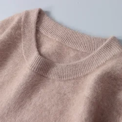 Suéter de cachemira de visón para hombre, jersey de cuello redondo, informal, suelto, para compras, a la moda, nuevo modelo, 2024