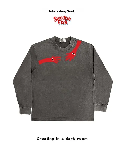 Washed Black High Street Hip Hop Long Sleeve T-Shirt Unisex JHYQ Heavyweight Original Streetwear Fashion Sun Protection Clothing