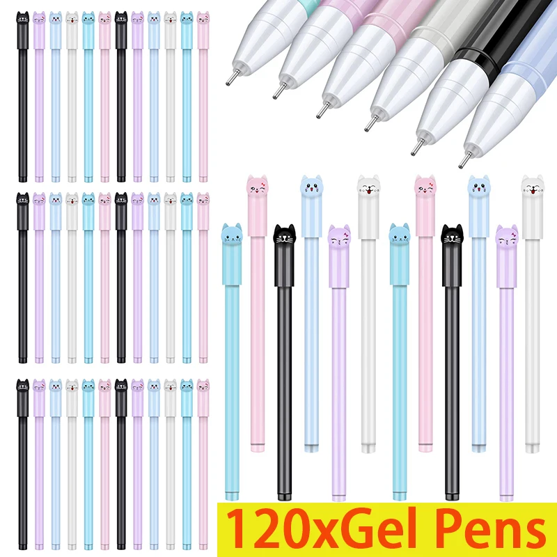 

120Pcs Kawaii Cat Gel Pen 0.38mm Creative Cute Neutral Ink Pen Full Needle Black PenSchool Office Writing Supplies Stationery