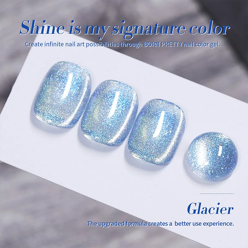 BORN PRETTY Blue Glacier Cat Magnetic Gel Nail Polish Shining Glitter Soak Off UV LED Semi-Permanant Varnish DIY Nail Art 10ml