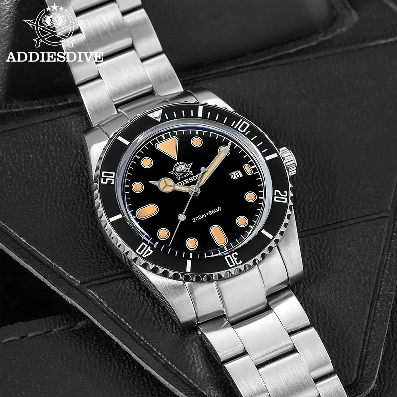 ADDIESDIVE Men's Watch Stainless 39mm Ceramic Bezel Bubble Glass Retro BGW9 Luminous Quartz Watches 200m Waterproof Diver Watch