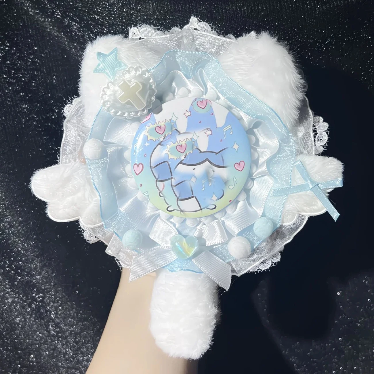 Multicolor Cute Plush Lace Round Badge Holder, Bunny Cat Ear Handmade DIY Anime Cartoon Game Character Merchandise Badge Display Stand, Fan Art Accessories Badge Holder